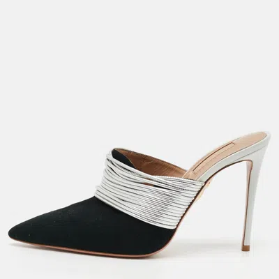 Pre-owned Aquazzura Rendez Vous Size 39.5 Black/silver Leather And Suede Mules