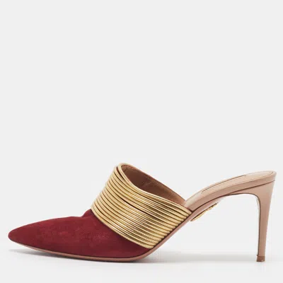 Pre-owned Aquazzura Rendez Vous Size 40 Burgundy/gold Leather And Suede Mules