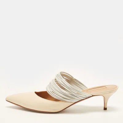 Pre-owned Aquazzura Rendez Vous Size 40 Cream/silver Leather Pointed Toe Mules