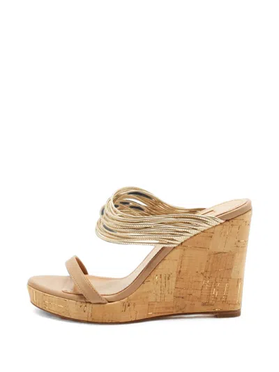 Pre-owned Aquazzura Rendez Vous Wedge Sandals In Gold