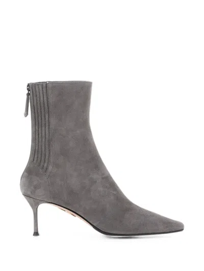 Aquazzura Ribbed-panel Suede Ankle Boots In Gray