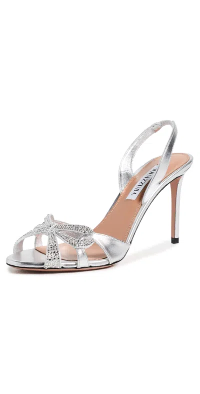 Aquazzura Ribbon Kiss 85 Crystals-embellished Leather Sandals In White
