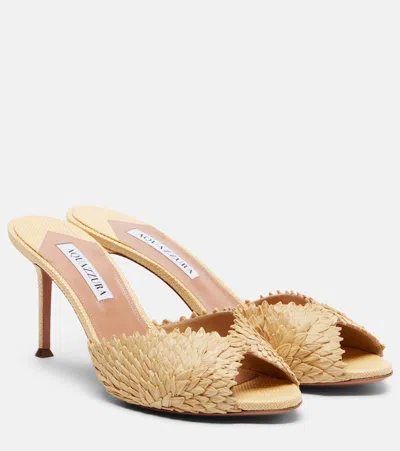 Aquazzura Raffia Rio Flirt Heeled Mules 75 In Multi