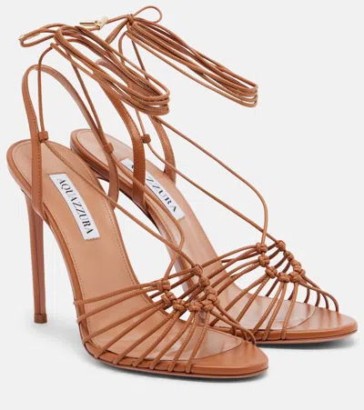 Aquazzura Strappy Lace-up Heeled Sandals In Brown