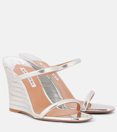AQUAZZURA RIVIERA CHAIN 95 FAUX LEATHER WEDGE SANDALS