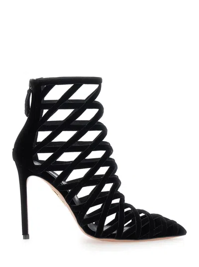 Aquazzura 'romance' Black Pumps With Interwoven Design In Velvet Woman