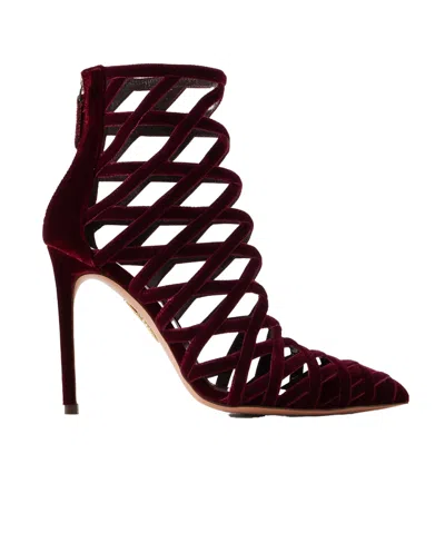 Aquazzura Romance Velvet Ankle Boots In Burgundy