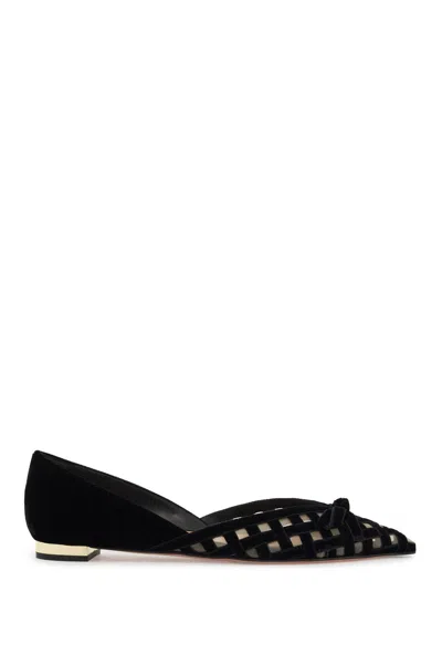 Aquazzura Romance Velvet Bow Ballerina Flats In Black