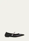 Aquazzura Romy Leather Pearly Mary Jane Ballerina Flats In Black