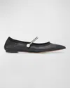Aquazzura Romy Leather Pearly Mary Jane Ballerina Flats In Black