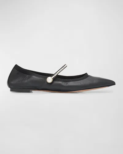 AQUAZZURA ROMY LEATHER PEARLY MARY JANE BALLERINA FLATS