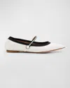 Aquazzura Romy Embellished Grosgrain-trimmed Leather Ballet Flats In White