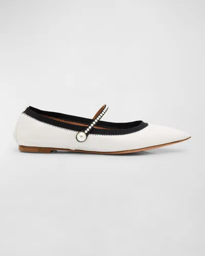 AQUAZZURA ROMY LEATHER PEARLY MARY JANE BALLERINA FLATS