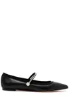 Aquazzura Romy Leather Pearly Mary Jane Ballerina Flats In Black