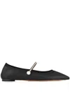 Aquazzura Romy Leather Pearly Mary Jane Ballerina Flats In Black
