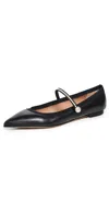 Aquazzura Romy Leather Pearly Mary Jane Ballerina Flats In Black