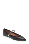 Aquazzura Romy Leather Pearly Mary Jane Ballerina Flats In Black