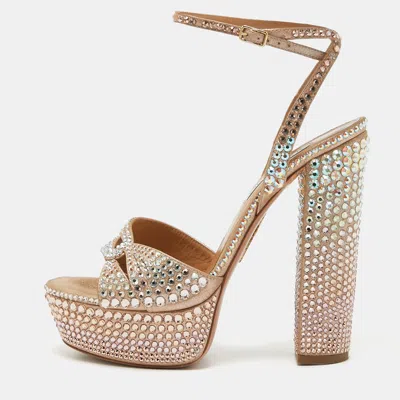 Pre-owned Aquazzura Rose Gold Crystal Embellished Leather Sinner Sandals Size 39