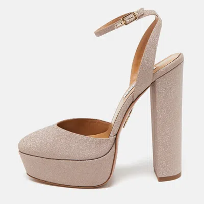 Pre-owned Aquazzura Rose Gold Glitter So High Platform Pumps Size 39.5 In Pink