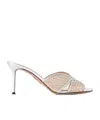 Aquazzura Crystal Lover 75 Crystal-embellished Leather-trimmed Tulle Sandals In Nude