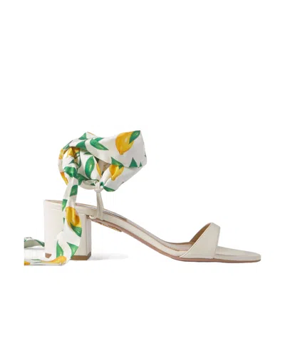 Aquazzura Twilly 50 Printed Silk Twill-trimmed Leather Sandals In White
