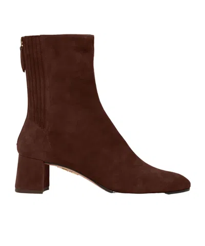 Aquazzura Round Toe Ankle Boots In Brown