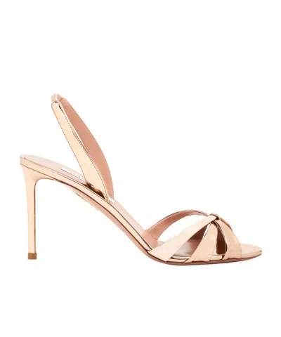 Aquazzura Heeled Metallic Strappy Sandals In Pink