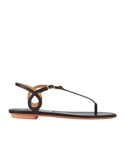 Aquazzura Round-toe Flat Sandals In Black