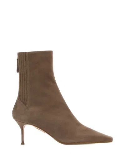 Aquazzura Dove Grey Suede Saint Honor Ankle Boots In Brown