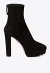 Aquazzura Saint Honore 120 Platform Suede Boots In Black