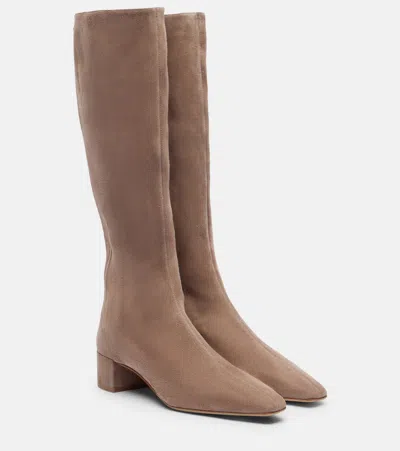Aquazzura Saint Honoré 35 Suede Knee-high Boots In Brown