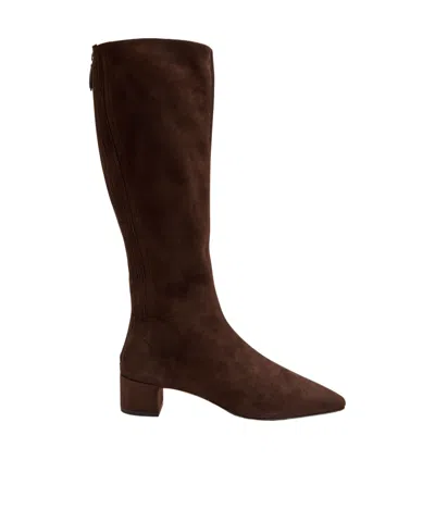 Aquazzura Saint Honore 35 Suede Knee-high Boots In Brown