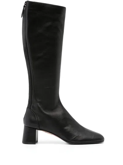 Aquazzura Calf Leather Saint Honore 50mm Knee-high Boots In Black