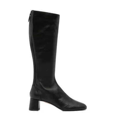 Aquazzura Saint Honore 50 Leather Knee-high Boots In Black