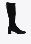 Aquazzura High Block Heel Knee-high Suede Boots In Black