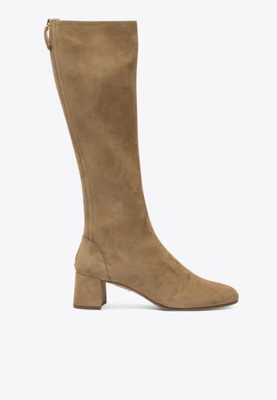 Aquazzura Saint Honore 50 Suede Knee-high Boots In Sand