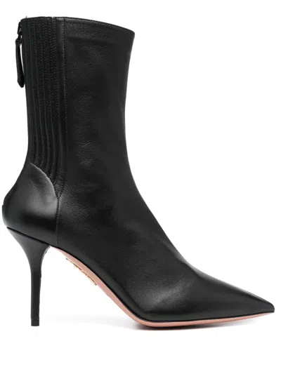 Aquazzura Saint Honore 85 Leather Boots In Black