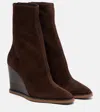 Aquazzura Saint Honoré 85 Suede Wedge Ankle Boots In Brown