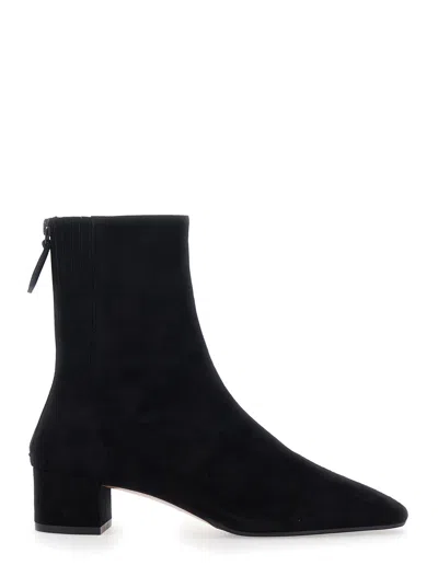 Aquazzura Saint Honore Black Ankle Boots With Low Block Heel And Pointed Toe In Suede Woman