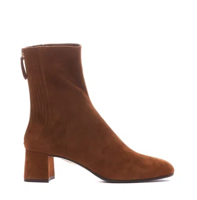 Aquazzura 'saint Honoré' Brown Bootie With Half Moon Heel In Suede Woman In Cinnamon