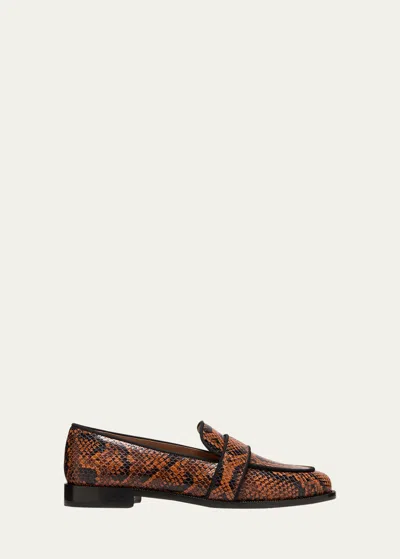 Aquazzura Saint Honore Snake-embossed Easy Loafers In Brown