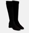 Aquazzura High Block Heel Knee-high Suede Boots In Black