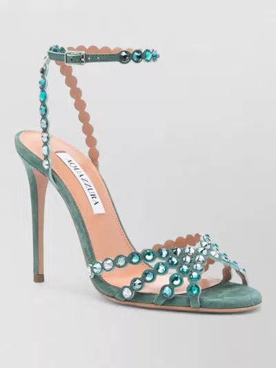 Aquazzura Sandal Heel Ankle Strap Embellished Straps Open Toe In Green