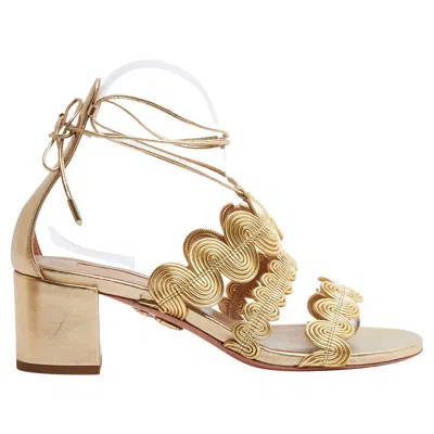 Pre-owned Aquazzura Sandales Or Eu38.5 Gold Leather Goddess Sandals Shoes Uk5.5 Us8 New