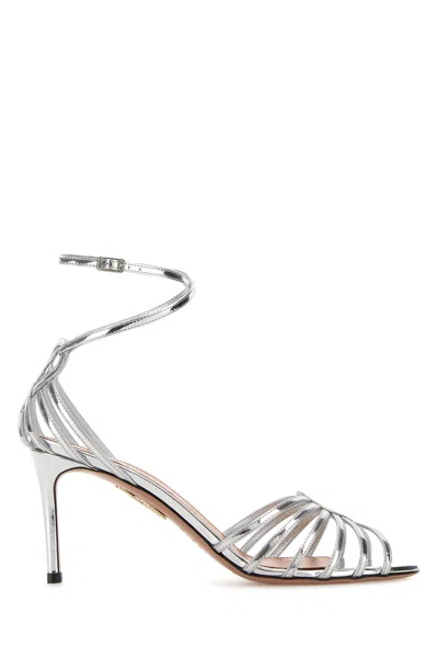 Aquazzura Silver Leather Sweetheart Sandals In Gray