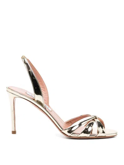 Aquazzura Tati 85 Metallic Leather Crossover Sandals In Grey