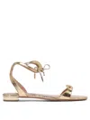 Aquazzura Metallic Bow Detail Flat Sole Sandals