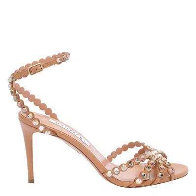 Aquazzura 105mm Tequila Mirror Leather Sandals In Rose Gold
