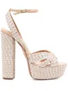Aquazzura Heel Sandals With Braided Design And Platform Sole In Beige