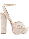 Aquazzura Heel Sandals With Braided Design And Platform Sole In Beige